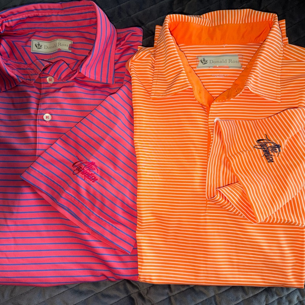 Donald Ross Striped Polo Shirts - Pink and Orange
